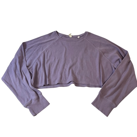Y2K Purple Waffle Cropped Long Sleeve Top fall minimal preppy coquette retro - Picture 2 of 7